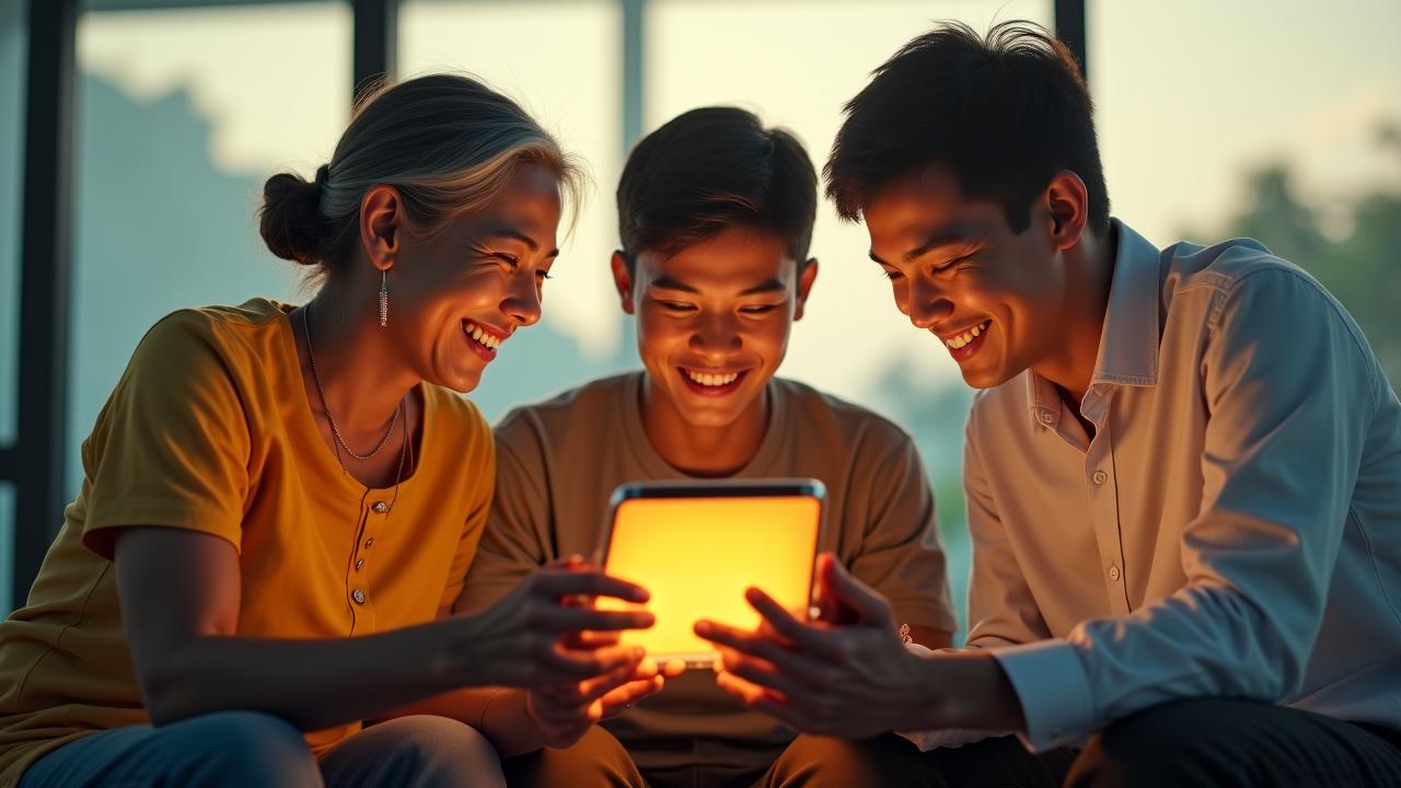 กลุ่มคนหลากหลายวัยเรียนรู้การใช้แท็บเล็ตและสมาร์ทโฟนในการจัดการการเงิน